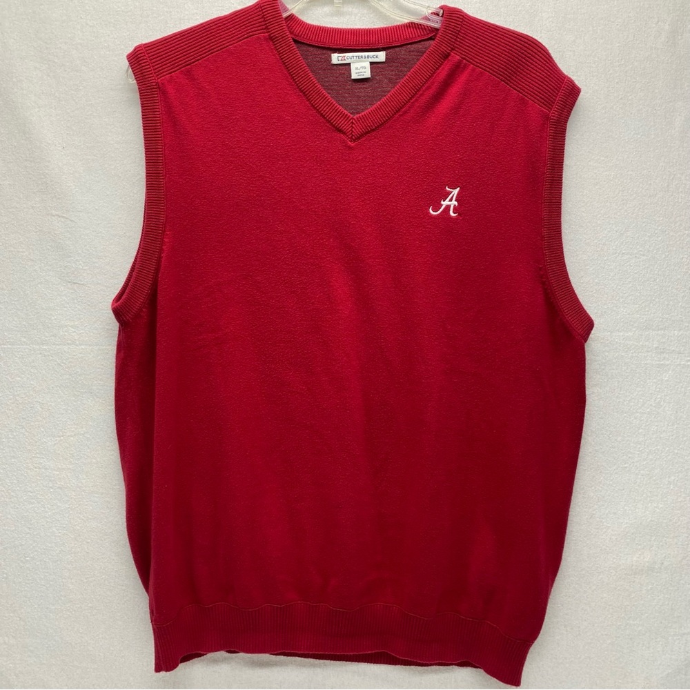 Cutter & Buck Alabama V-Neck Red Sweater Vest Size XL Roll Tide Athletic READ